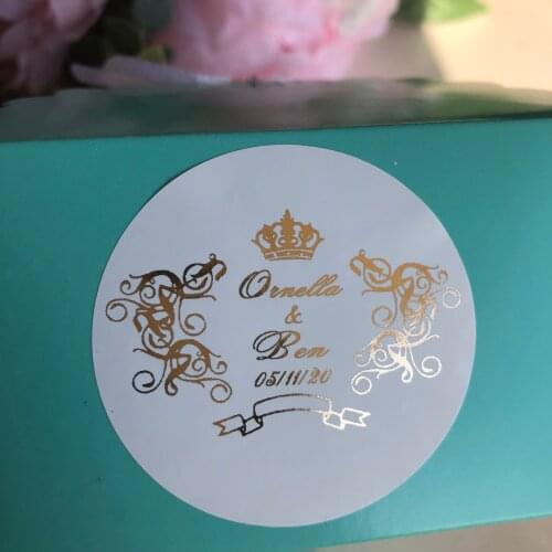 90 Royal wedding birthday party Personalized name stickers princess baby shower souvenirs box decoration crown labels