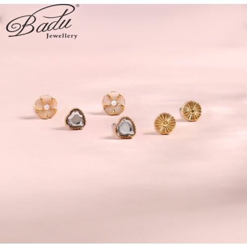 Badu 2021 Fashion 3Pcs/set Stud Earrings Set Crystal Women Earrings Boho Flowers Heart Earring Geometric Vintage Jewelry Sets
