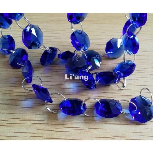 Free Shipping Dark Blue Color 10M 14mm Octagon Chain Wedding Party K9 Crystal Strand Garland Beads Decoration Chandelier Lamp