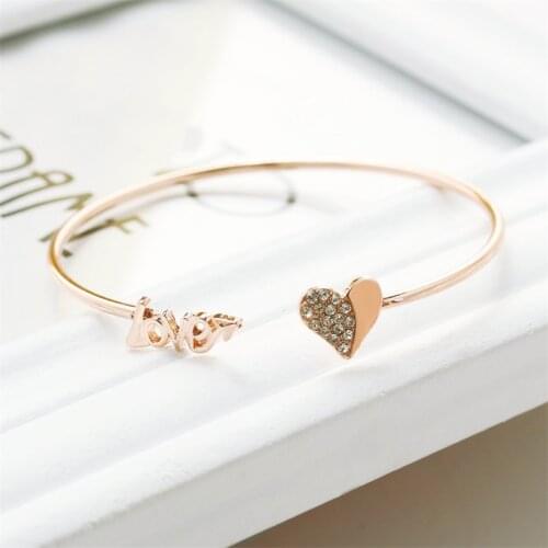 Romantic Women LOVE Heart-shaped Opening Bracelet Elegant Ladies Wedding Party Crystal Jewelry Romantic Valentines Day Gift