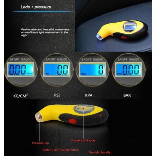 Digital LED Display Car Tyre Air Pressure Gauge Meter Manometer Barometers Tester Tool Car Tire Tool for Auto Car Motorcycle Wh