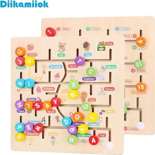 Baby Montessori Educational Wooden Toys for Children Digital Letters Puzzles Matching Cognitive Maze Board Kids Learning Toy