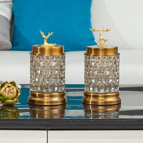 European Crystal Glass Candy Jar Golden Deer Animal Metal Storage Jar Desktop Ornaments Elk Large Sealed Jar Crafts Home Decor