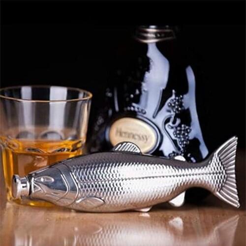 Flasks-Men Stainless-Steel Fish-Shape Liquor-Flask 4oz E7CB