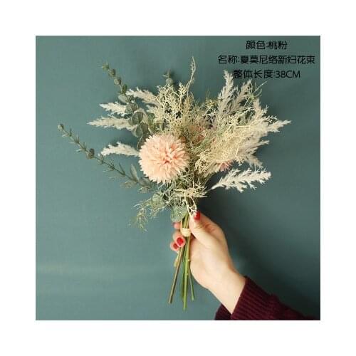 1Bouquet pampas grass Artificial eucalyptus leaves Rose Flowers Silk Fake flores Wedding Flower DIY Home Garden Party Decoration