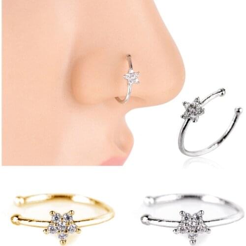 Crystal Star Nose Ring Delicate Inlaid Zircon Hoop Circular Piercing Nose Rings Women Fashion Charm Statement Body Jewelry