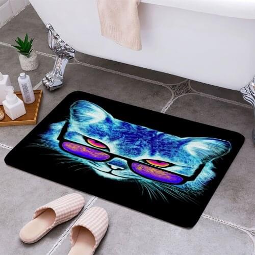 Neon Cat with Sunglasses 3D Print Doormats Rectangle Non-Slip DoorMat Bedroom Kitchen Entrance Print Door rugs Dropshipping