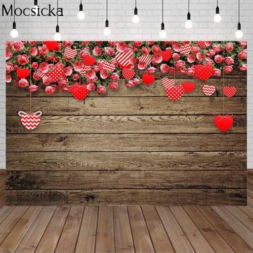 Mocsicka Valentines Day Rose Flower Love Heart Board Photography Background Romantic Art Photo Portrait Decoration Props Studio
