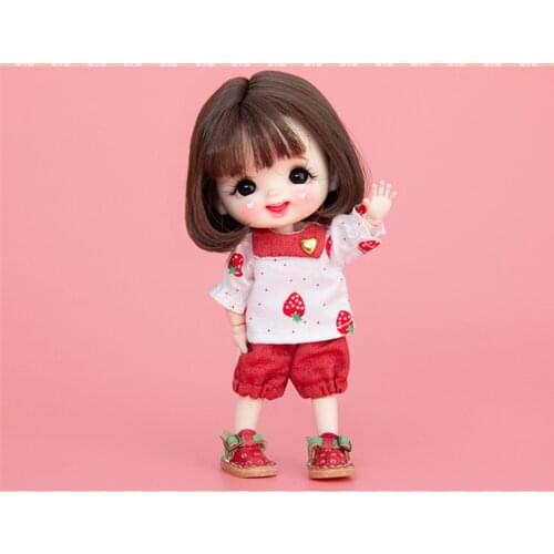 OB11 doll dress size fashion new little Strawberry love dress House age top + elastic red trousers set two piece suit