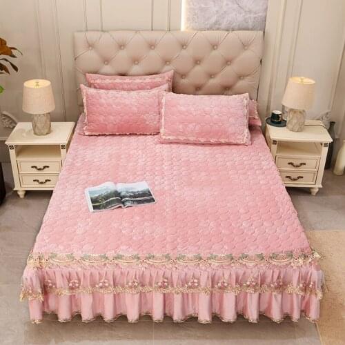 2020 new products Quilting with crystal velvet Bed spread Fitted Sheet Pillowcases 2/3 pcs Luxury Three layers of lace bedding