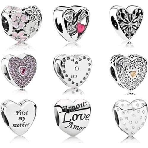 NEW 100% Genuine 925 Sterling Silver Heart Shape Charm bead handsel love gifts Fit Bracelet DIY bracelet factory Wholesale