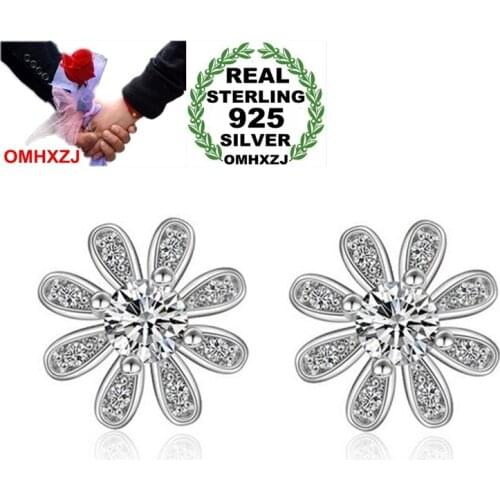 OMHXZJ Wholesale Romantic Lovely Fashion Kpop Woman Bride Party Gift Fresh Daisy Zircon 925 Sterling Silver Stud Earrings YS382