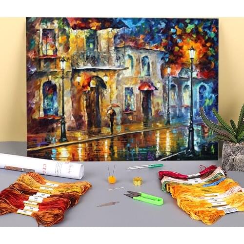 Under Umbrella Pre-Printed 11CT Cross Stitch DIY Embroidery Set DMC Threads Needlework Knitting Sewing Craft Floss Room Design