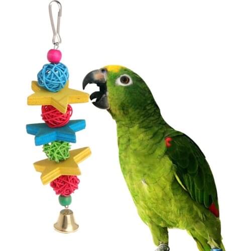 Parrot Toy Colorful Wood Star Rattan Ball Birds Parakeet Decorative Hanging Cage