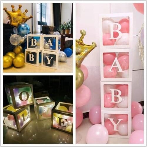 Transparent Name Box Baby Shower Balloon Box 1st Birthday Balloons Wedding Balloon Latex Ballon Birthday Party Babyshower Favor