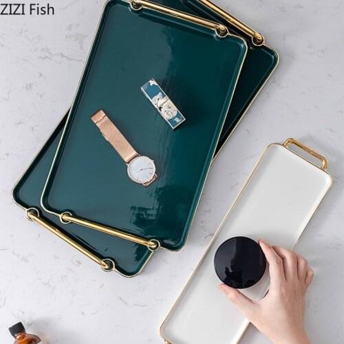 Rectangular Ceramics Storage Tray Jewelry Cosmetic Storage Tray Nordic Solid Color Household Bathroom Supplies Storage Tools