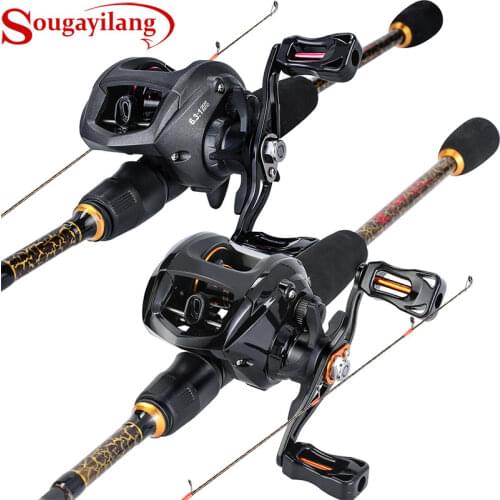 Sougayilang Casting Fishing Combos Golden 5 Section Carbon Fiber Fishing Rod and 12+1BB Casting Fishing Reel for Travel Fishing