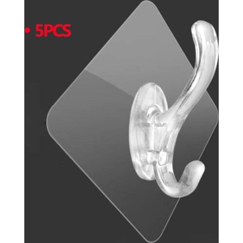 Self Adhesive Door Wall Hangers Coat Bag Hat Hanger Transparent Strong Wall Hanger Towel Mop Handbag Hooks For Kitchen Bathroom