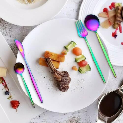 Flatware 18/10 Stainless Steel Cutlery Set Green Gold Dinnerware Spoon and Fork Set Fruit Forks for Kids Chopsticks Dropshipping