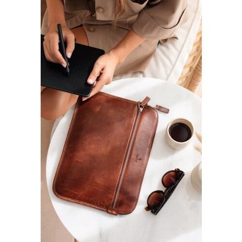 RexOwl Full Grain Leather iPad Slim Sleeve - Tan - Black - Brown - Patrol Green - Free Express Shipping with DHL