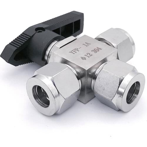 Fit 3/4/6/8/10/12-20mm 1/8" 1/4" 3/8" 1/2" OD Tube Tee L-Port Compression Ball Valve 304 Stainless Water Gas Oil 915 PSI