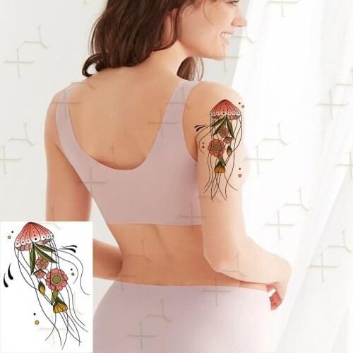 Waterproof Temporary Tattoo Sticker Colorful Jellyfish Mermaid Flower Fake Tatto Flash Tatoo Hand Leg Big Size Art for Women Men
