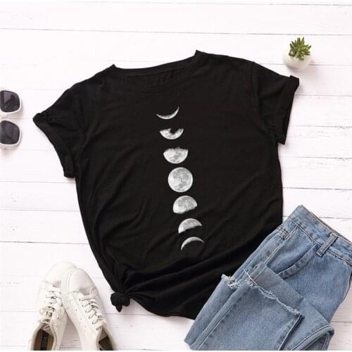 Moon Planet Print T Shirt Women Shirts Plus Size S-5XL O Neck Short Sleeve Summer T-Shirt Tops Casual Tshirt