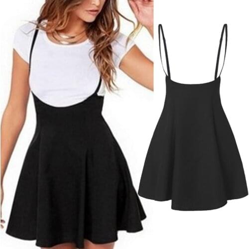 Women Pleated Skirt High Waist Strap Mini Skater Overall Flare Suspender Ruffles High Waist Slim Fit Ladies Clothing