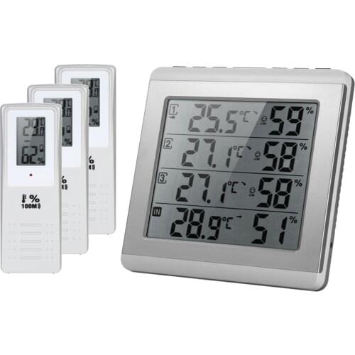 LCD Digital Thermometer Hygrometer Wireless Indoor/Outdoor Hygrometer Four-channel ℃/℉ Temperature Humidity Meter Detector