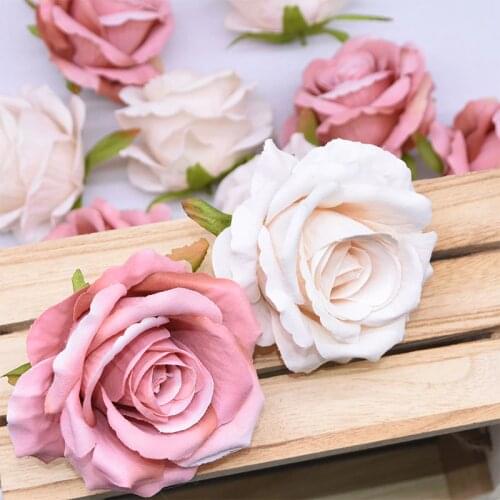 10pcs/lot 10cm Silk Rose Artificial Flower Head DIY Scrapbooking Wreath Craft For Wedding Party Home Garden Decoration Fake Rose