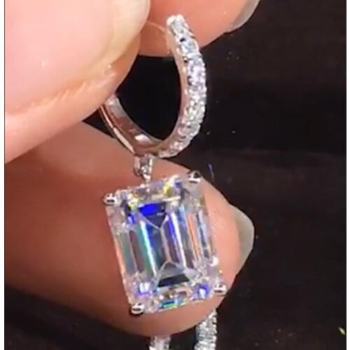 10K Au417 Gold Women Stud Drop Hoop Earrings Moissanite Diamonds Rectangle Emerald Wedding Party Engagement Anniversary Trendy