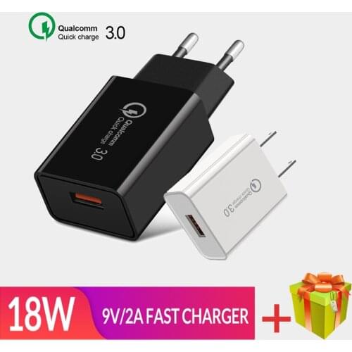 18W Qualcomm 3.0 USB Adapter EU Fast Charger Carregador De Celular For Xiaomi iphone Samsung Huawei Redmi Note 7 Mate 10 lite