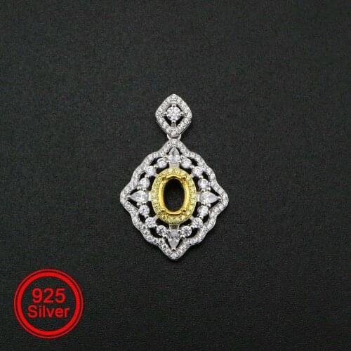5x7MM Oval Prong Pendant Settings Vintage Style Gold Plated Solid 925 Sterling Silver DIY Bezel Tray for Gemstone 1421151