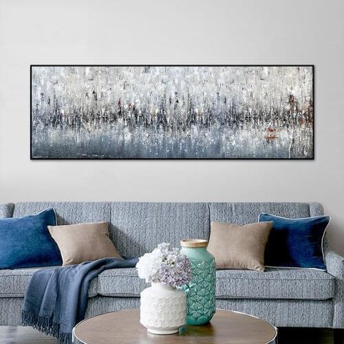 Abstract Large Size Thick Textured Grey With White Oil Painting 100% Hand Painted On Canvas Handmade Wall Art For Home Decor