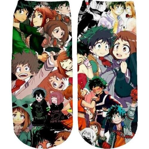 Tessffel Drop shipping Hot Anime Cartoon My Hero Academia funny harajuku 3D full Print Women/men/boy/girl short ankle socks s-5