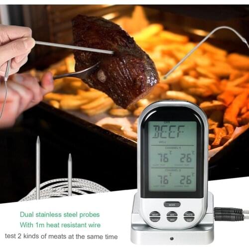 Wireless Remote Meat Thermometer Dual Probe Digital Backlight Cooking Oven BBQ Kitchen Food Thermometer Grilling Barbecue