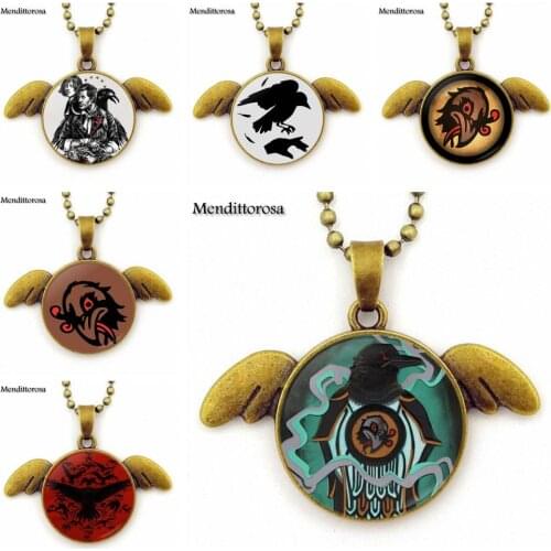 Bioshock Infinite Murder of Crows Vigor Brand Jewelry Bronze Angel Wings Necklace Glass Dome For Girls