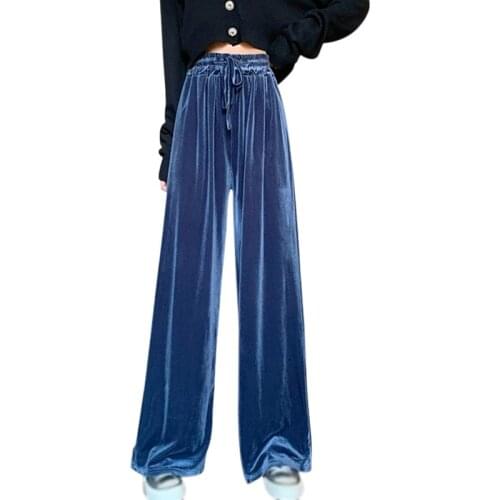 High Waist Pleated Elastic Waist Chic Pantalon Female Thin Simple Loose Straight Women Trousers Wide Leg Long Pants