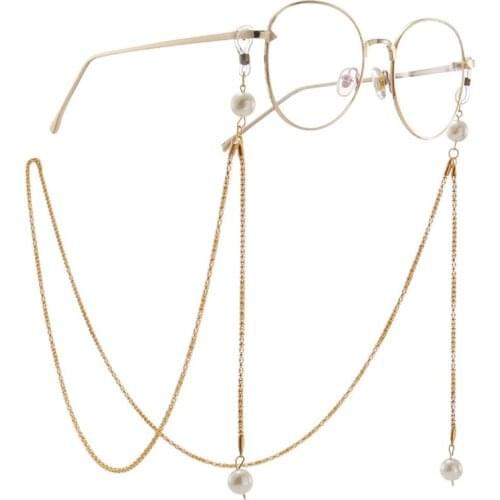 Fashion Reading Glasses Chain for Women Metal Sunglasses Hanging Neck Cords Pearl Eyeglass Lanyard Hold Straps Eyewear