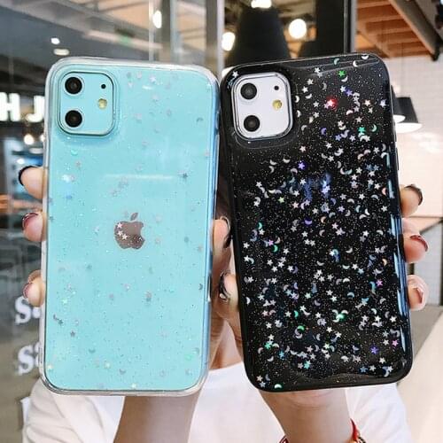 Ottwn Bling Glitter Clear Phone Case For iPhone 12 Pro Max 11 Pro Max X XR XS Max 7 8 6 6s Plus Star Sequins Soft TPU Back Cover