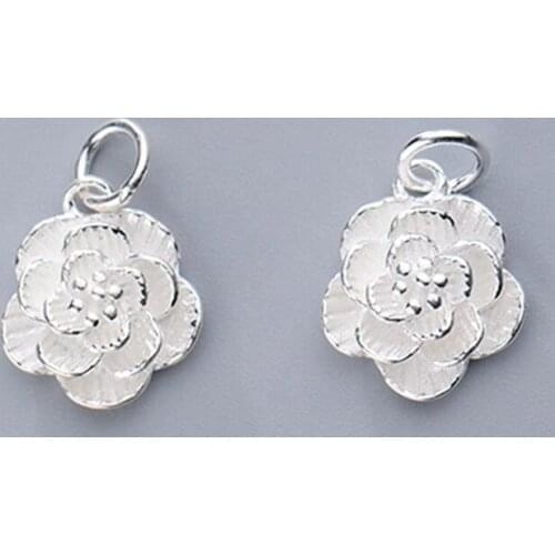 Pretty Cubic Flower 925 Sterling Silver Charms DIY Fancy Jewelry Making Accessories Decoration Craft Rose Necklace Pendants