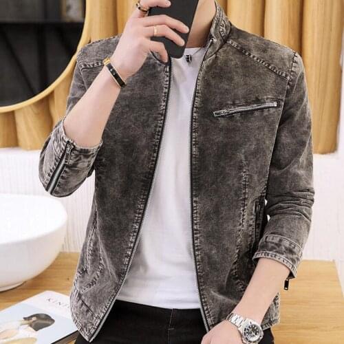 Retro denim jacket men brand new fashion zipper jackets male Korean version casual trend slim fit stand collar coats clothes