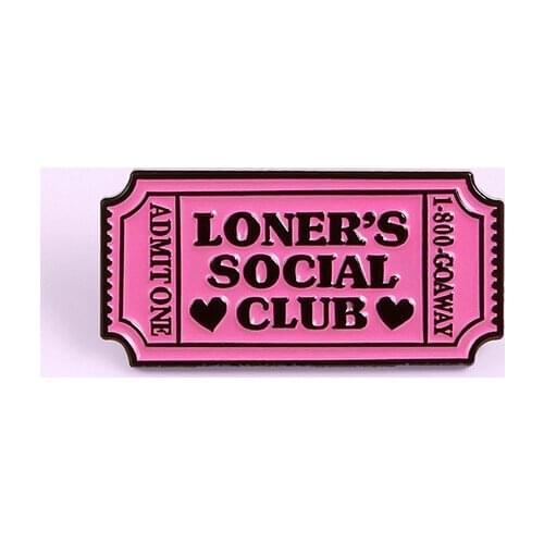 Pink Ticket Permit Enamel Pin Custom Loners Club Brooches for Shirt Lapel Bag Hermit Badge Introvert Jewelry Gift for Friends