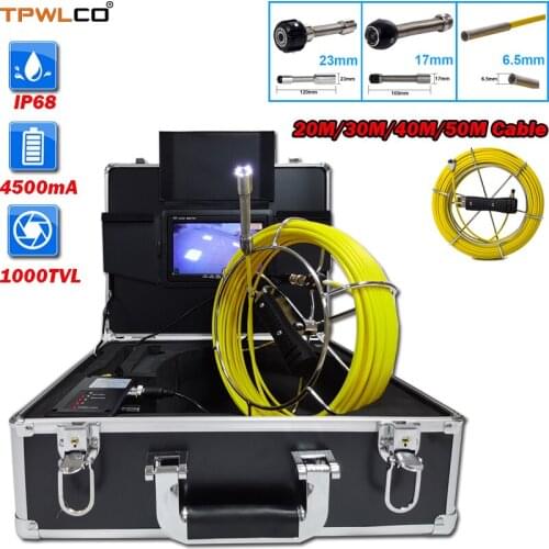IP68 Waterproof 1000TVL 23mm/17mm/6.5mm Video Record Camera 20m-50m Cable Sewer Inspection Industrial Camera System With 7" LCD