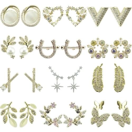 JINGLANG New Hot High Quality Fashion Earrings Shiny Luxury Crystal Zircon Stud Earrings For Women Bridal wedding Jewelry