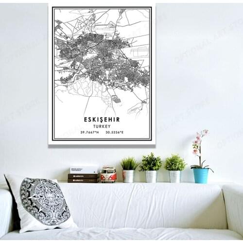 ESKISEHIR Map Print Turkey City Street Road Map Black White Canvas Poster Black White Wall Art Picture Nordic Painting Home Deco