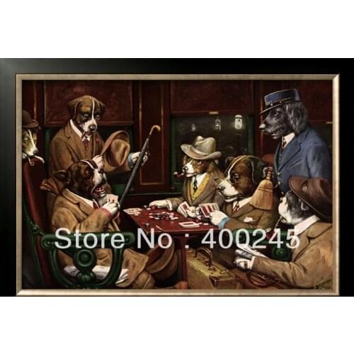 Dog oil painting abstract oil painting animal Home Decor. His Station and Four Aces by C. M. Coolidge Hand painted High quality