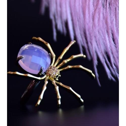 Christmas Gift New Lovely Spider Ring Pink Crystal Jewellery Gold color Female Cool Cute Animal Rings for party