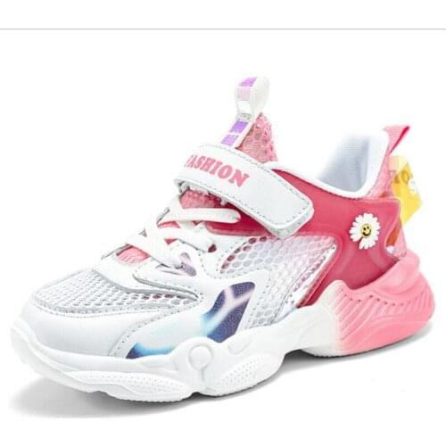 Summer 2021 New Mesh Kids Shoes Girls Lightweight Breathable Non-slip Casual Shoes Girls Comfortable Running Sneakers Zapatilla