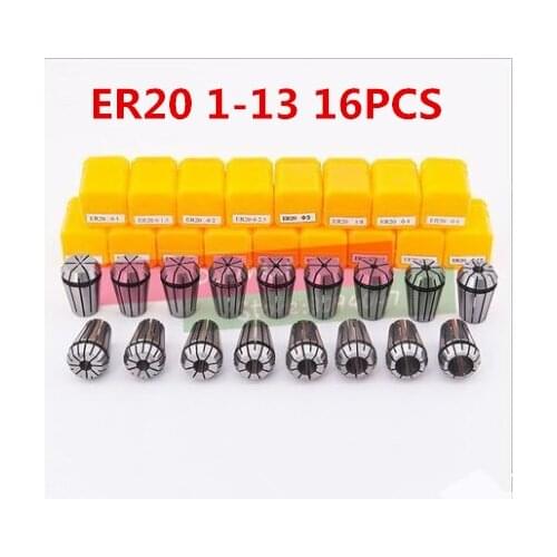 Hot 16pcs/Set standard ER20 Spring Collet set Clamping Nut CNC for milling Machine Engraving lathe tool
